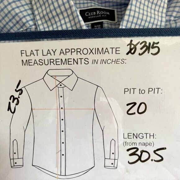 Club Room Mens Button Up Shirt Size S Blue Check Regular Fit Dress Shirt 14.5" - Picture 8 of 10